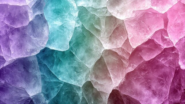 The background macro shot shows raw fluorite with a fascinating combination of purple, pink, green and blue colors along with intricate natural cracks and textures