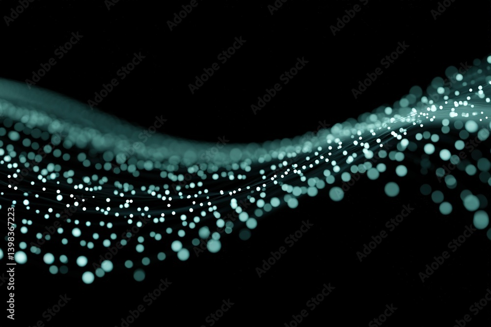 Poster Dynamic wave of glowing dots creating a mesmerizing visual experience against a dark background