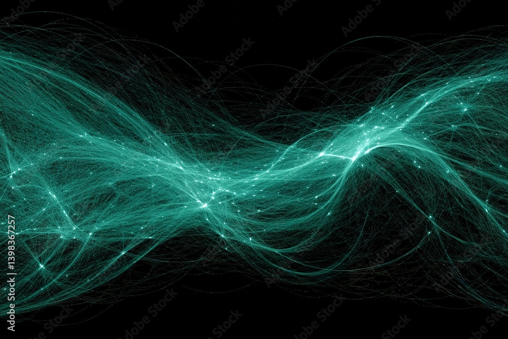 Poster abstract representation of interconnected lines and dots showcasing data flow and network design in 