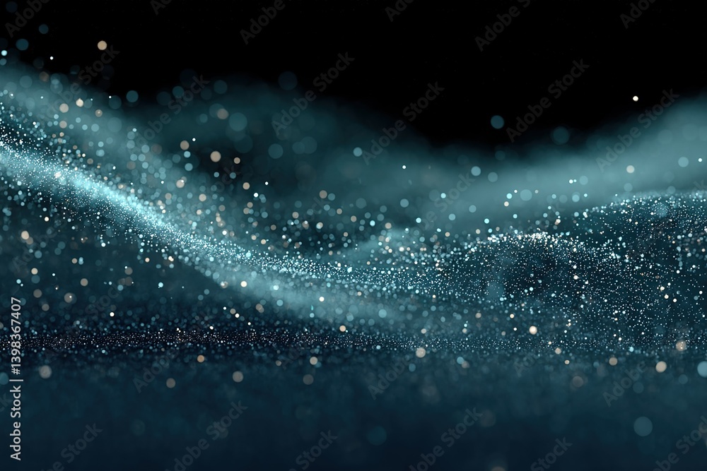 Poster sparkling particles create a magical atmosphere in a dark background