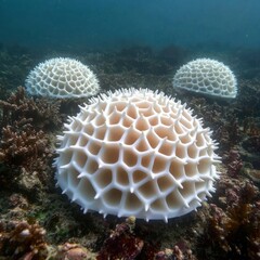 Underwater scene featuring unique coral formations in the ocean.
