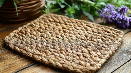 Rustic Handmade Seagrass Placemat on Wooden Table