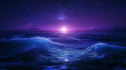Fototapeta premium Abstract background with starry sky and sea waves. 3d render