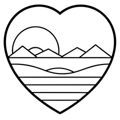 Peaceful Sunset Over a Heart Lake - Line Art
