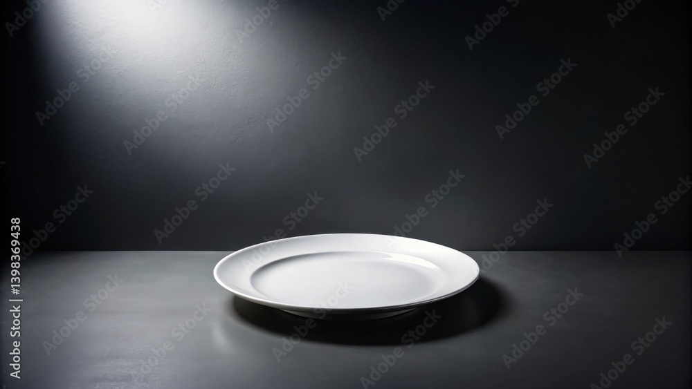 Aufkleber a solitary white plate rests on a dark surface, illuminated by a single spotlight, creating a dramat