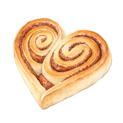 Danish bread in heart shape isolated on white background