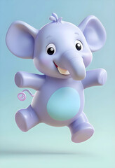 Cute 3D Cartoon Baby Elephant Character – Happy, Playful Purple Animal Illustration for Kids