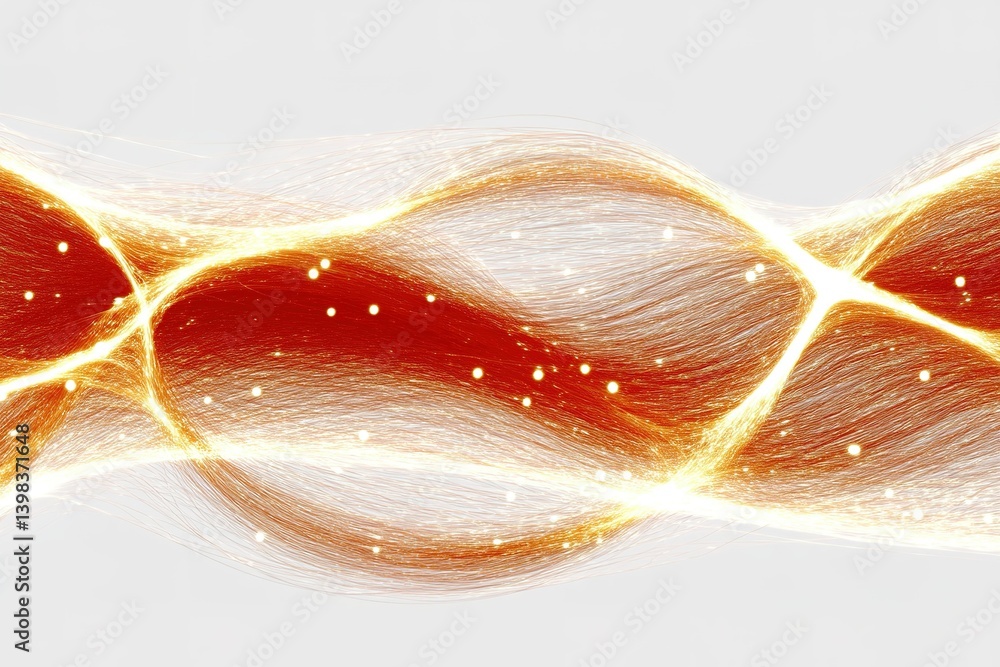 Poster dynamic flow of glowing patterns in red and gold colors creates a captivating visual effect illustra