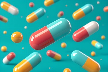Colorful Floating Pills and Capsules – Hyperrealistic 3D Medical Art with Cinematic Pharmaceutical Aesthetic