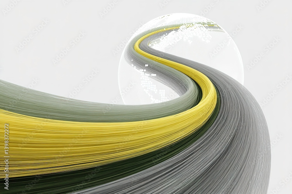 Poster curved lines in vibrant colors create an abstract landscape with a spherical element in a minimalist