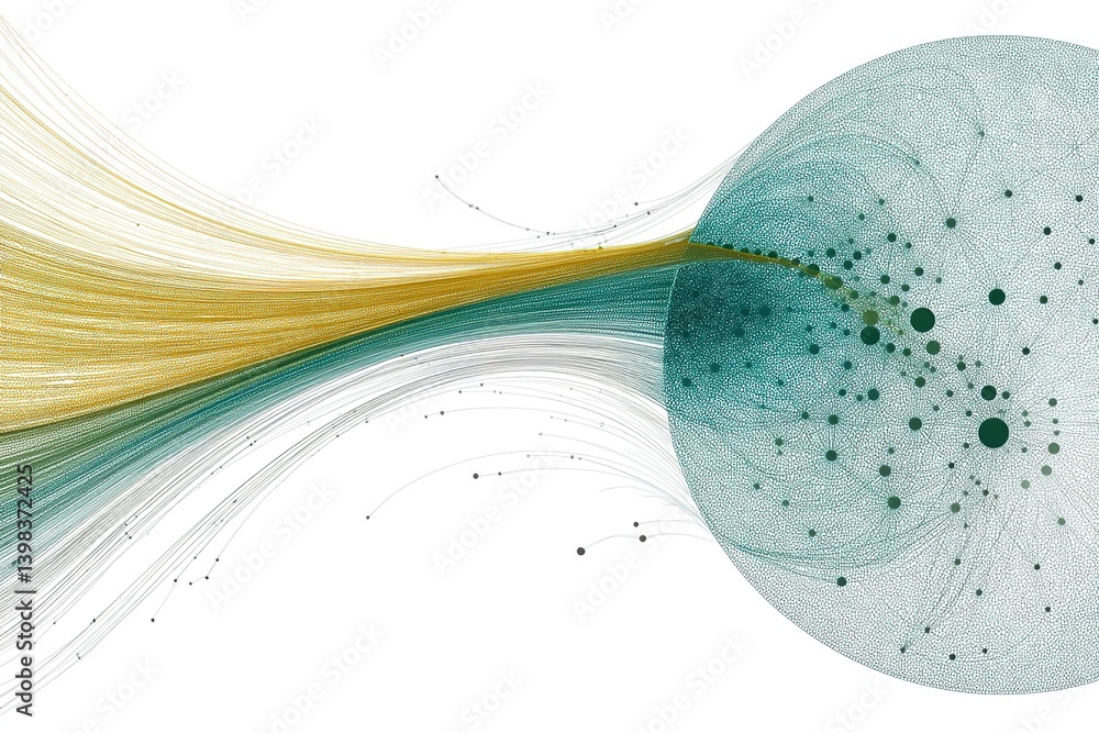 Poster abstract visualization showcasing data flow and connections through dynamic lines and shapes in vibr
