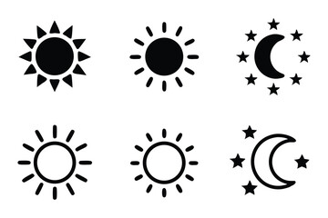 Sun moon icon vector symbol, Set of time of the day icon, Sunset silhouette 