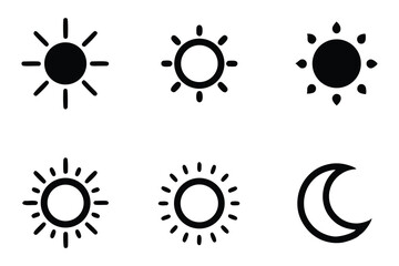 Sun moon icon vector symbol, Set of time of the day icon, Sunset silhouette 