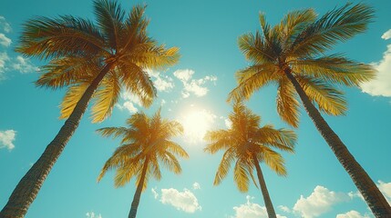 Tropical Paradise: Four Palm Trees Under a Sunny Sky