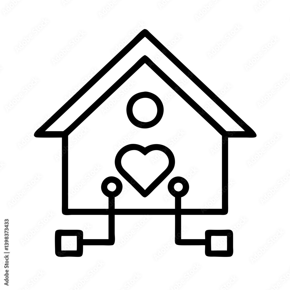 Poster smart home automation system with heart icon and connection lines vector illustration design