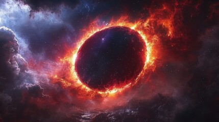 Obraz premium Inferno Celestial: A Burning Planet in the Cosmos