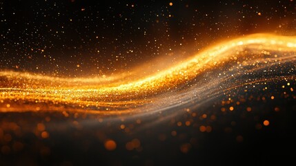 Golden Celestial Wave: A mesmerizing abstract artwork depicting a luminous wave of golden particles against a dark background. Evokes feelings of luxury, wonder, and cosmic energy.