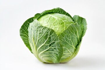 Obraz premium Close up shot of a single green cabbage against a plain setting isolated on white background