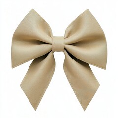 Beige Fabric Bow with Wood Grain Texture on White Background