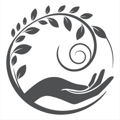 Natural Healing and Wellness Logo with Hand and Leaves