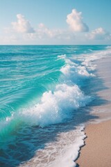vibrant multicolored ocean waves rolling gently onto sandy beach showcasing minimalistic elegance
