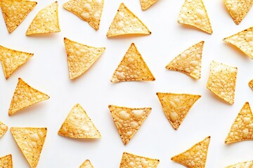 Naklejka premium Scattered tortilla chips on a plain white background