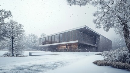 A building with snow on the ground