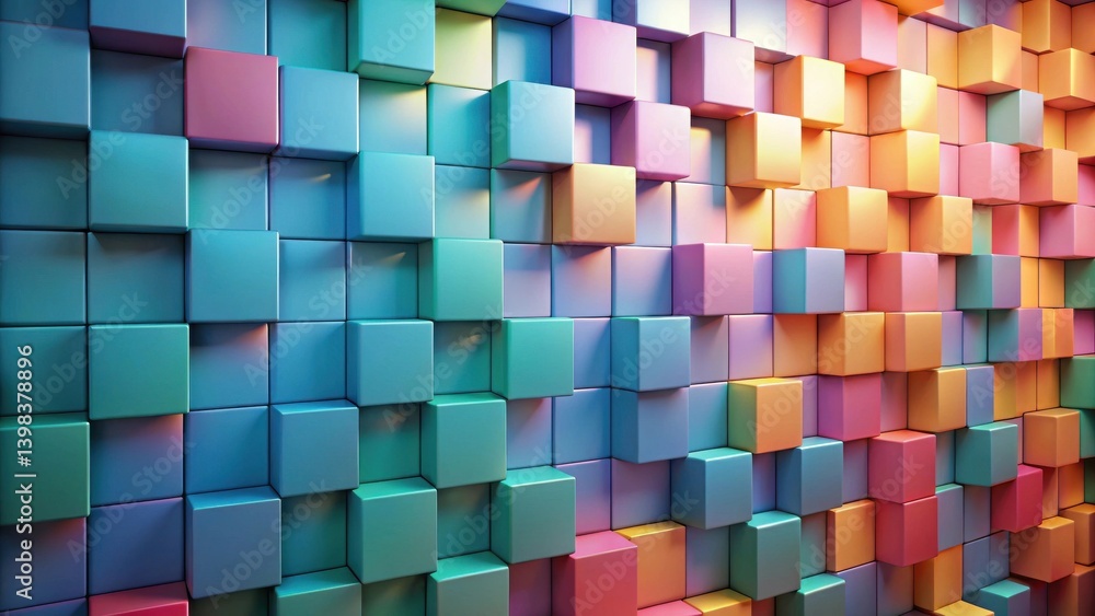 Poster Abstract Pastel Cube Wall Background Texture A Multicolored 3D Rendering of Stacked Blocks