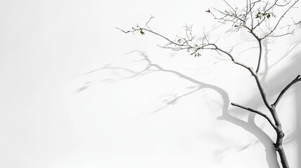 Nature's beauty delicate tree branches casting shadows on white background artistic minimalism