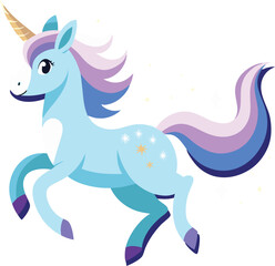 Magical unicorn running with sparkling tail. Whimsical fantasy animal for fairy tale designs and children’s content