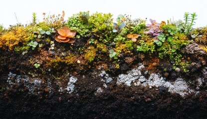 Obraz premium Closeup View of Varied Moss and Lichen Textures on Dark Surface