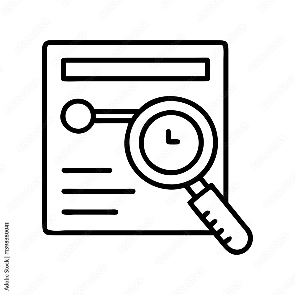 Aufkleber search document analysis with magnifying glass for data review and information audit process
