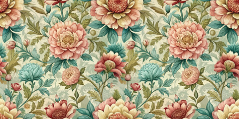 Elegant floral pattern featuring lush blossoms in pastel hues.