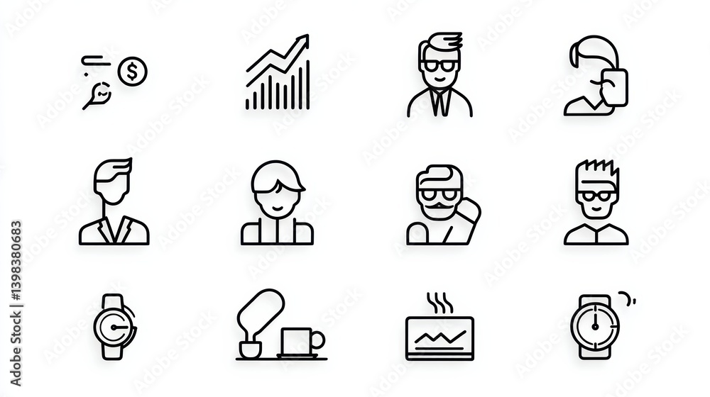 Poster business management icon set concept. a clean and simple icon set for business management long title