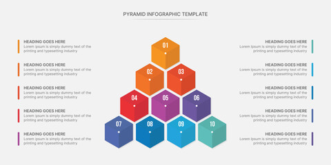 Hierarchy Triangle Pyramid Infographic Design Template with 10 Steps
