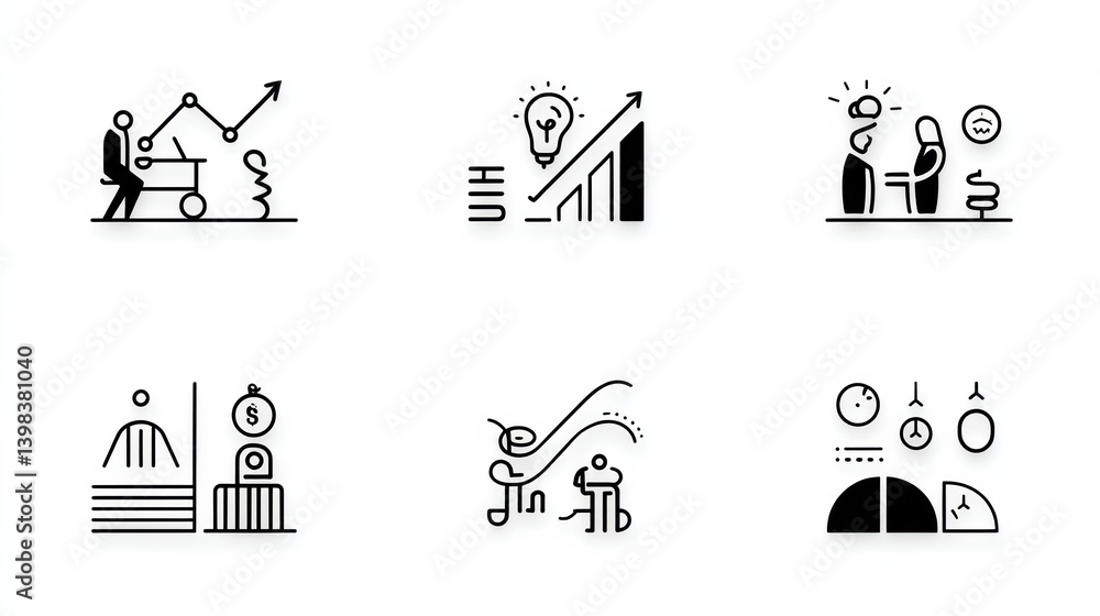 Aufkleber business management icon set concept. a set of business management icons in a clean modern style lon