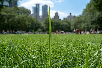 Obraz premium A single blade of grass stands tall amidst a city park.