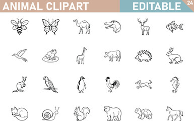 Animal Clipart Collection Of Mammals,Birds,Insects And Reptiles Outline Vector Graphics