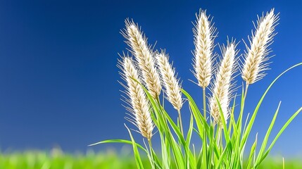 Fluffy White Seed Heads of Tall Grass Against a Blue Sky