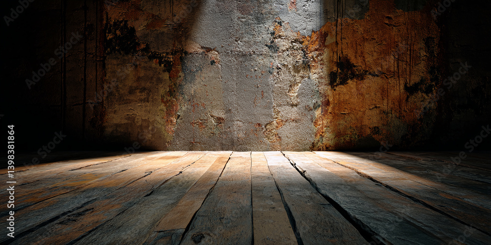 Poster wooden floor and textured wall background showcase, ideal for product placement or text overlay, cre