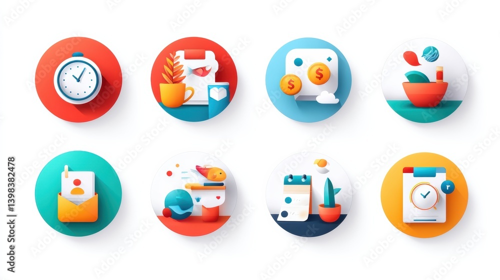 Poster business management icon set concept. clean and modern icon set for business management and long tit