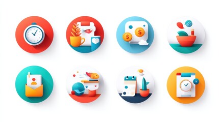Business management icon set concept. Clean and modern icon set for business management and long title A comprehensive minimalist icon set designed to visually represent various aspects