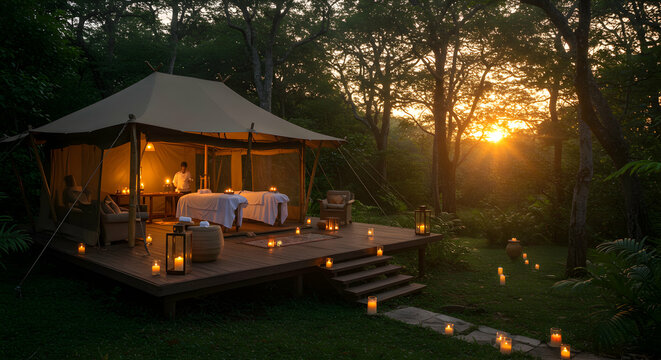 Luxury Safari Tent Spa At Sunset - Powered by Adobe