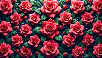 Fototapeta premium Intricate repeating rose pattern in vibrant hues , botanical, nature