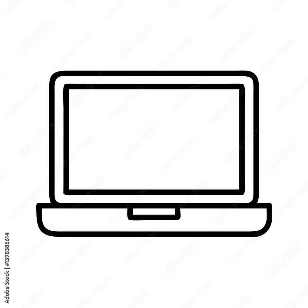 Poster laptop computer vector icon for technology and business use simple outline design element 90s style