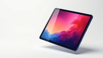 Fototapeta premium Single floating digital tablet on white background, display, gadget, innovation