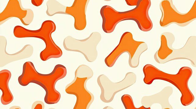 A seamless pattern of orange and white cartoon dog bones.
