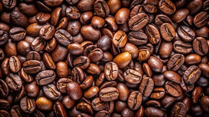 Naklejka premium Aromatic Roasted Coffee Beans Close-Up Texture Image Featuring Rich Brown Hues and Detailed Bean Surfaces