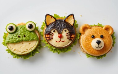 Fototapeta premium Small round sandwiches decorated with veggies and cheese