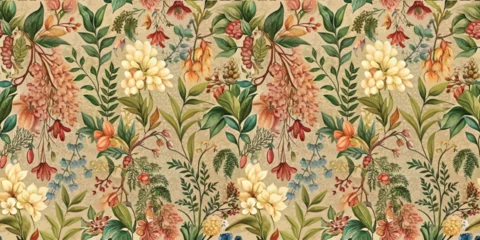 Handdoek met foto Jungle A vibrant floral pattern featuring diverse blooms and lush green leaves.  © Skyqun